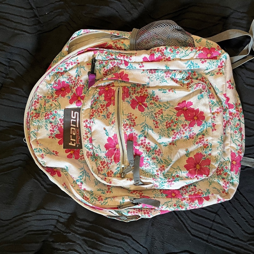 Jansport Floral Backpack Vintage Y2K School Bag Cottagecore Pink Floral